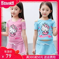 Đồ bơi trẻ em Hellokitty cô gái chia váy đồ bơi cô gái lớn trẻ em tay áo ngắn chống nắng đồ bơi đồ bikini cho trẻ em