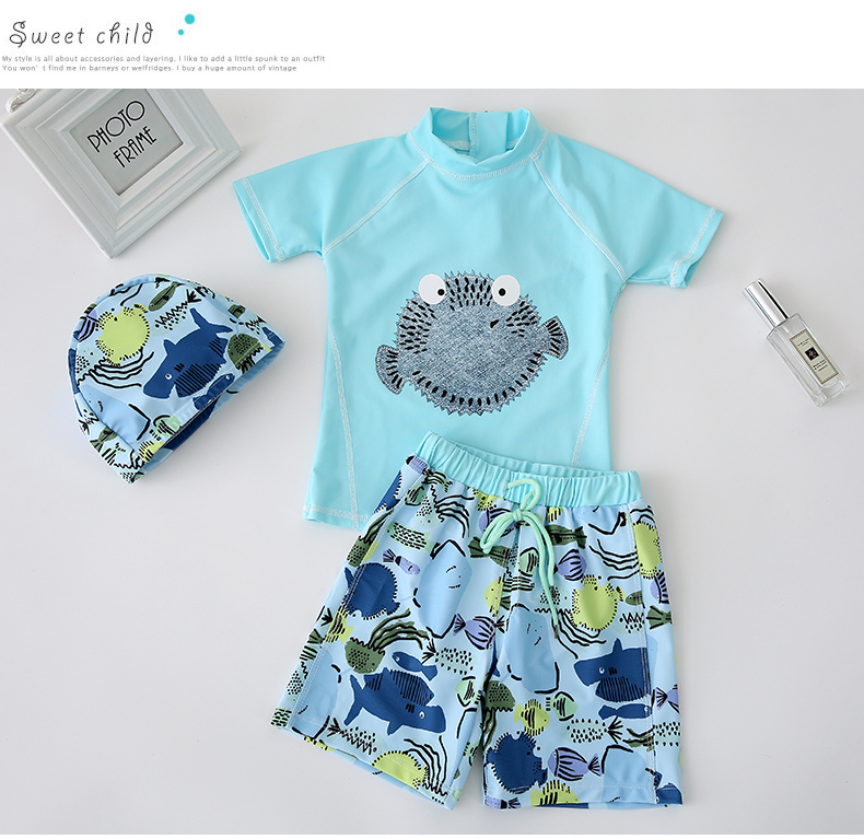 Đồ bơi cho trẻ em trai Big Boy Split Áo tắm khô nhanh với mũ Baby Boy Đồ bơi Hoạt hình Áo tắm - Bộ đồ bơi của Kid đồ bơi cho bé 1 tuổi