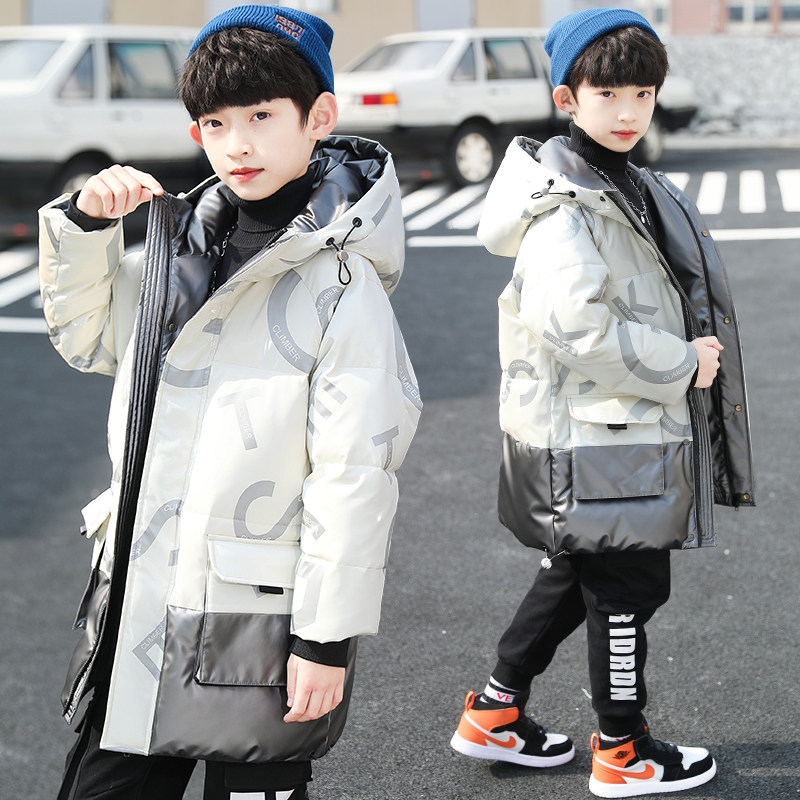 Winter boys down padded jacket 2022 medium and long version new children's wash-free thickened padded jacket Western style winter coat