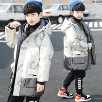 Winter boys down padded jacket 2022 medium and long new childrens wash-free thickened padded jacket Western style winter coat