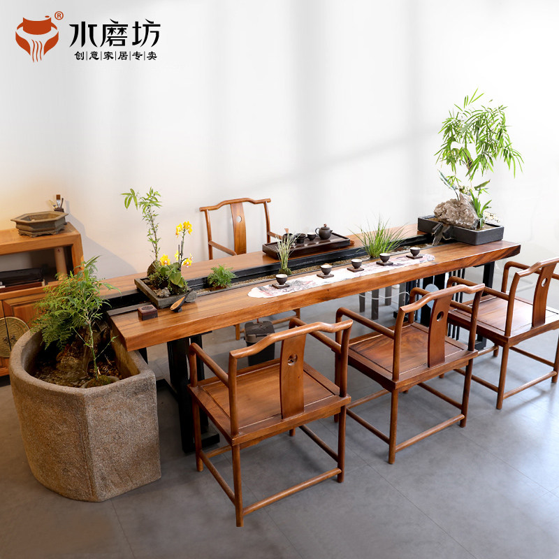 Walnut wood circulating flowing water tea table and chair combination solid wood kung fu tea table brewing tea table new Chinese micro landscape fish pond
