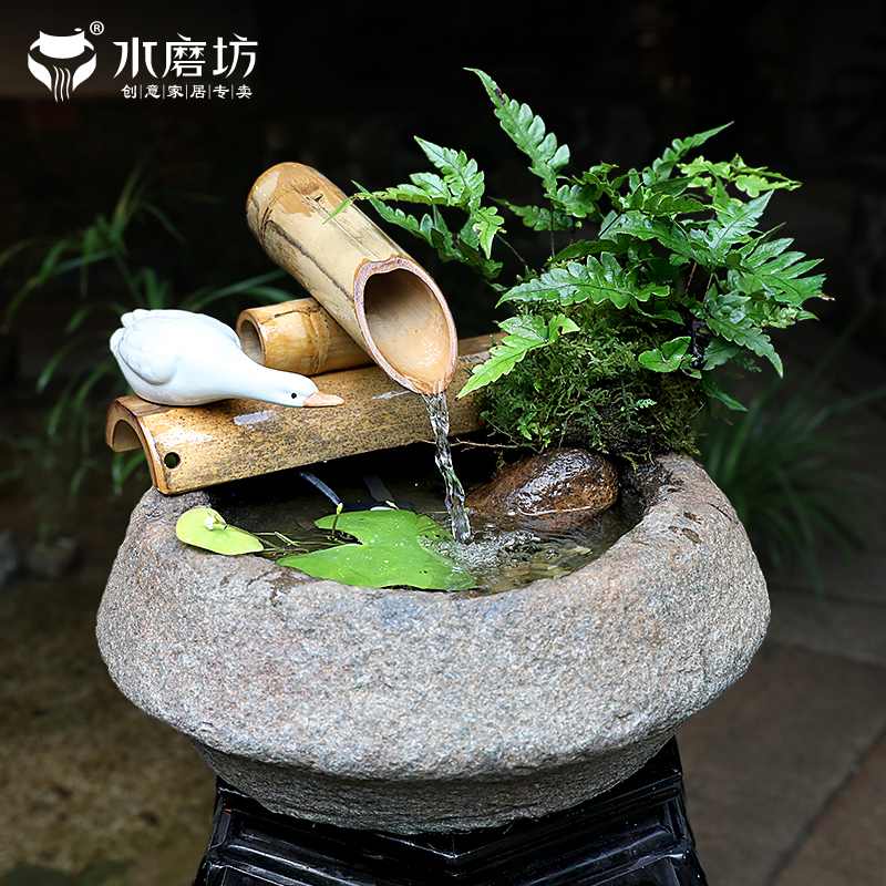 Creative Flowing Water Landscape Fish Pond for Living Room, Desktop Fountain for Office, Small Fish Tank, Home Entrance Decoration Ornament