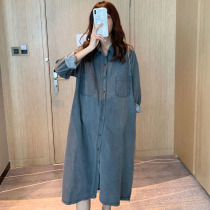 Maternity Shirts Long Sleeve Jackets Spring Autumn Korean Breastfeeding Skirts Large Size Long Fashion Denim Dresses Tops Trendy Moms
