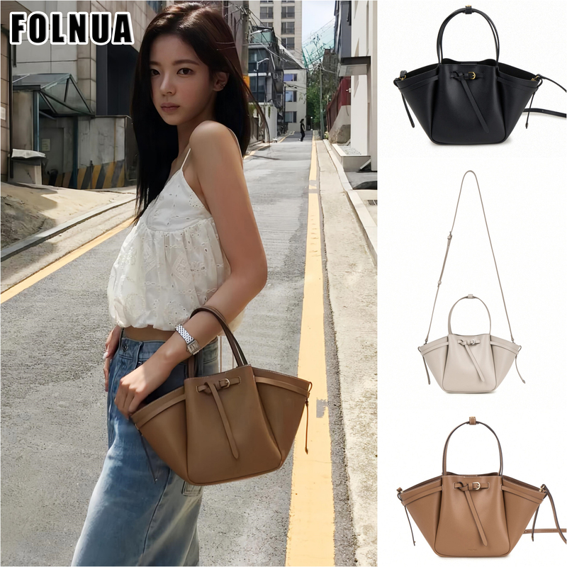Korean Genuine Folnua Mini Petal Bag, Light Luxury Retro Cowhide Shoulder Bag with Detachable Shoulder Strap, Handbag for Women
