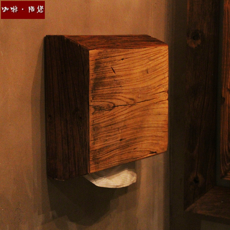 Wall-Mounted Tissue Box for Toilet, Hotel, and Guesthouse, Solid Wood, Vintage Style, Wall-Mounted Tissue Box for Bathroom