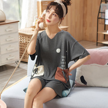 Sleepwear Lady Summer 2021 New Pure Cotton Short Sleeves Thin Loose cute and sweet and outside wearing round collar home Suits Suit