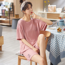 Sleepwear Lady Summer 2021 New Pure Cotton Short Sleeves Thin Loose cute and sweet and outside wearing round collar home Suits Suit