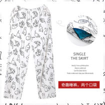 Sleeping Pants Woman Summer Pure Cotton Thin length pants Cartoon Loose Large Code Tightness Trousers Full Cotton Home Pants Air Conditioning Pants Spring Autumn