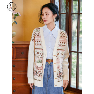 Stubborn autumn and winter new style college v-neck contrasting color long-sleeved flesh-covering sweater cardigan jacket 80133my08637
