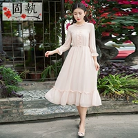 Mùa hè 2018 cứng đầu mới của phụ nữ nghệ thuật retro tay áo bằng gỗ - Sản phẩm HOT đầm trắng