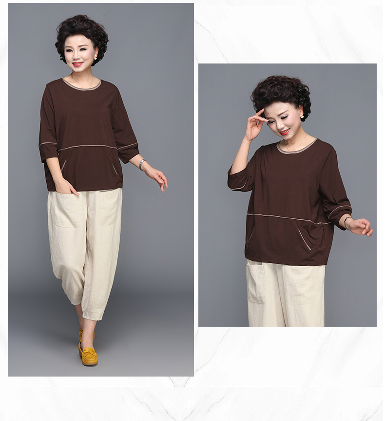 Hạt giống Phụ nữ trung niên xuân hè hè tay áo giản dị 7 điểm Áo phông size lớn cho mẹ tải 2019 áo mới - Quần áo của mẹ áo khoác phụ nữ lớn tuổi