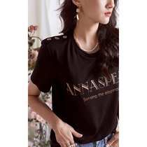 AS original chic) South Korea imported TACE cotton LOGO gilding design sense short sleeve text T-shirt 2021 New
