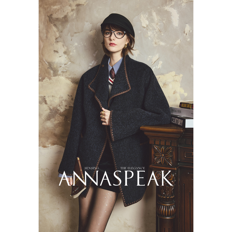 Annaspeak Red Label Italian Bisentino Alpaca Wool Shell Embroidery Double-Sided Woolen Short Coat for Women