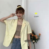 Thin casual wild short-sleeved suit top womens summer Korean version of retro loose black temperament small suit jacket