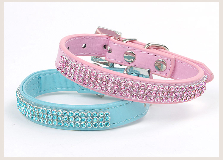 Pet PU da dễ thương rhinestone kim cương màu con chó cổ áo chó con vòng cổ mèo cổ vật nuôi cần thiết hàng ngày dụng cụ ăn uống cho chó	