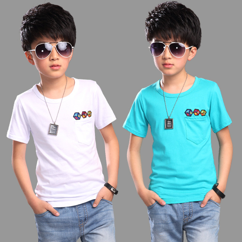 Boys short-sleeved T-shirt 6 years old 8 middle-aged children 10 summer clothes 12 cotton T-shirt boys half-sleeved white children's top tide 9