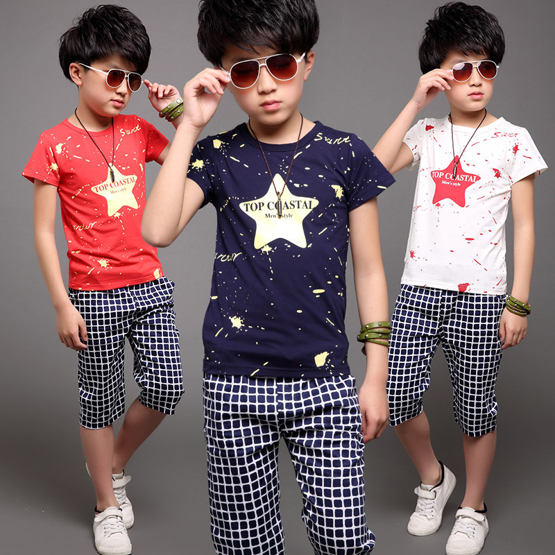 Summer boys suits children's summer sports suits boys casual short-sleeved T-shirts medium and large children's shorts two-piece set 6