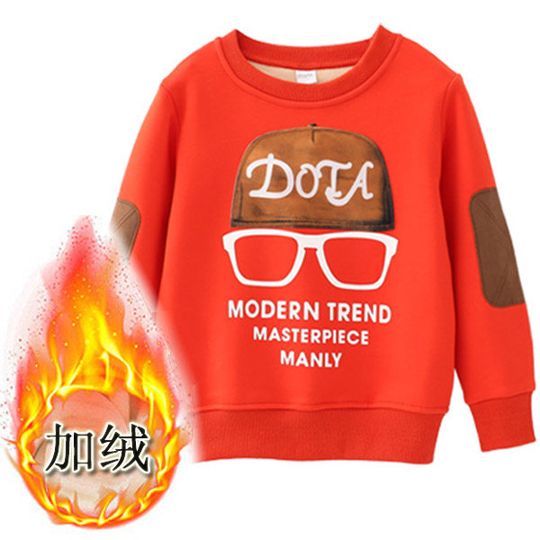 Boys sweater plus velvet thickening middle and big children's bottoming shirt children's warm top long-sleeved T-shirt casual T-shirt outer wear 8