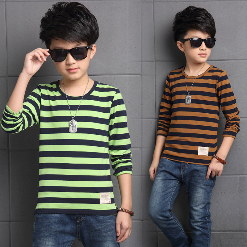 Spring and Autumn New Boys Roll Beard Long Sleeve T - Shirt Children's Strip Casual Shirt Boys Top Tide 9
