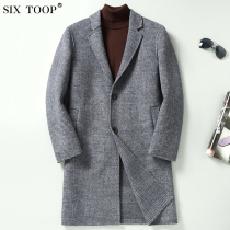 Break-code special spring and autumn plaid double-sided coat mens long mulberry silk gall silk gall wool woolen trench coat coat