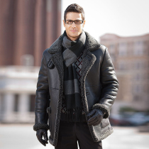 Thick fur leather men long winter mens fur coat coat coat mens lapel leather leather coat