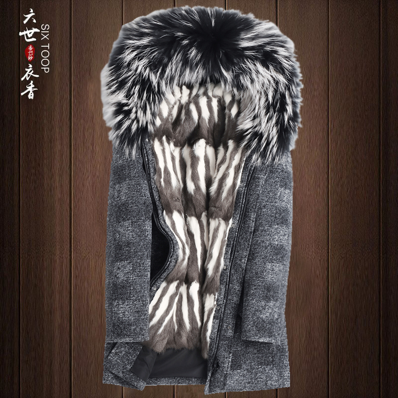 Special price] Large fur collar Pig coat men's medium long section of green root mink fur integrated leather grass pie overcomes coat-Taobao