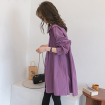 Maternity autumn clothing new shirt dress mid-length casual loose large size belly-covering spring and autumn tops and shirts