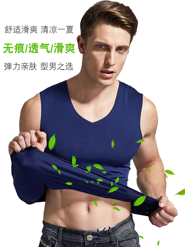 3 miếng băng lụa liền mạch của nam giới vest mỏng mỏng rào cản thể thao không tay t- shirt dưới phương thức áo nhanh chóng- sấy khô