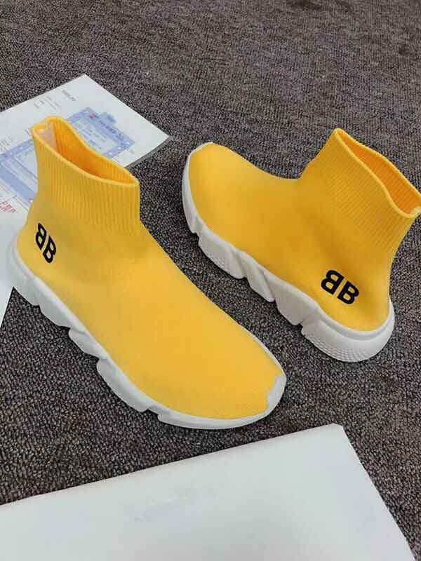 Giày bốt nữ 2019 xuân mới cao cổ cao, giày cao cổ co giãn đế mềm đế dày tăng giày đan - Giày cao gót giày thể thao nữ