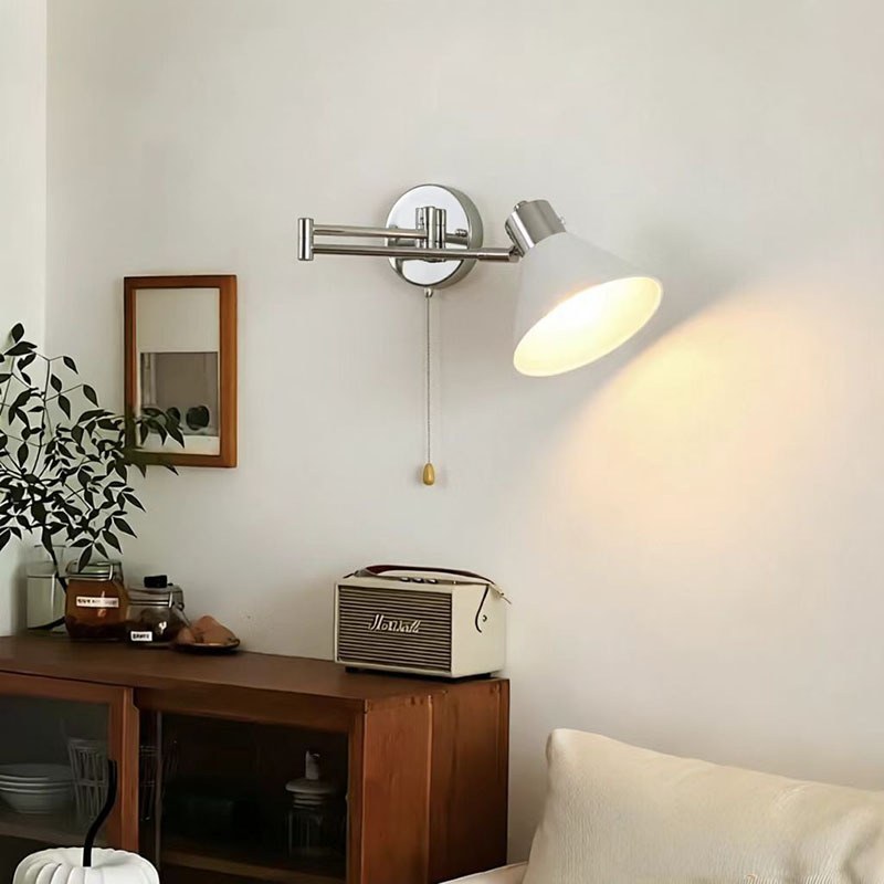 Master Bedroom Bedside Wall Lamp Hotel Swing Arm Reading Lamp French Folding Long Pole Rotating Desk Living Room Background Wall Lighting