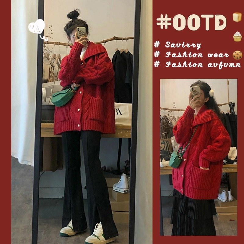 Autumn and winter 2021 new large size Hong Kong style retro sweater jacket women's dress two-piece set tide