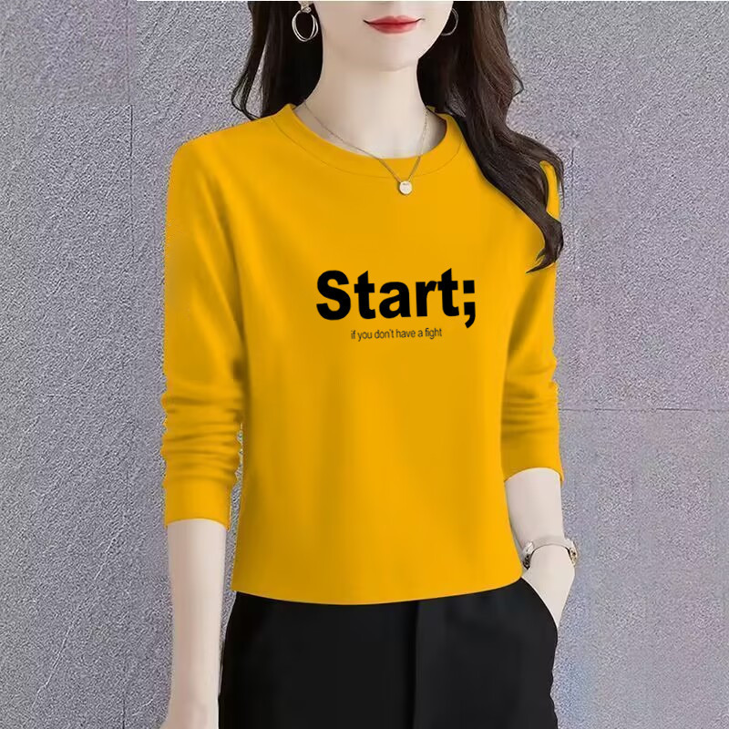 New Solid Color Short Long-Sleeve T-Shirt for Women, Spring and Autumn Korean Style, Loose and Stylish, Base Layer, Regular Shoulder, Casual Top for Petite Figures New Solid Color Short Long-Sleeve T-Shirt for Women, Spring and Autumn Korean Style, Loose and Stylish, Base Layer, Regular Shoulder, Casual Top for Petite Figures
