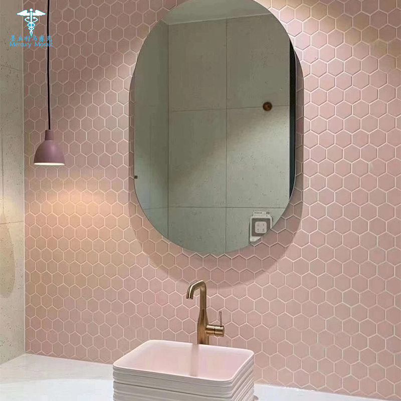 Ceramic large hexagonal mosaic tiles Hexagonal pink simple kitchen powder room bathroom non-slip pool floor tiles