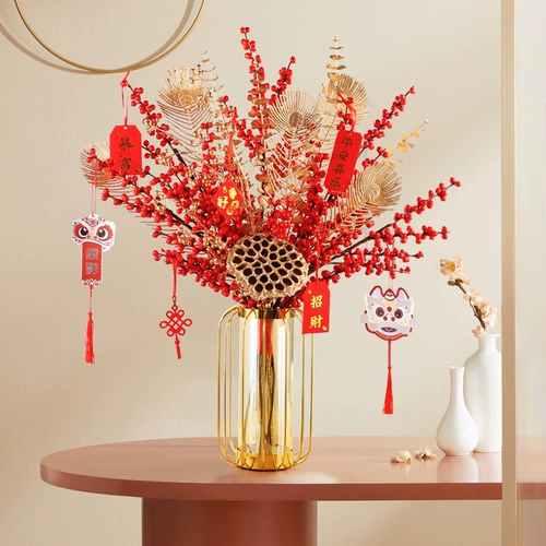 2023 Новогоднее моделирование Цветочные украшения Новогодние цветочные композиции Новый китайский стиль Фрукты удачи Фрукты падуба Новогодний букет