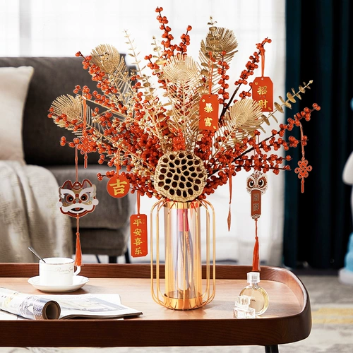 2023 Новогоднее моделирование Цветочные украшения Новогодние цветочные композиции Новый китайский стиль Фрукты удачи Фрукты падуба Новогодний букет