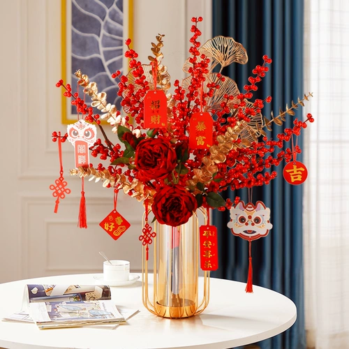 2023 Новогоднее моделирование Цветочные украшения Новогодние цветочные композиции Новый китайский стиль Фрукты удачи Фрукты падуба Новогодний букет