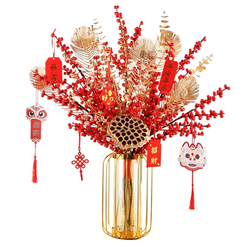 2023 Новогоднее моделирование Цветочные украшения Новогодние цветочные композиции Новый китайский стиль Фрукты удачи Фрукты падуба Новогодний букет