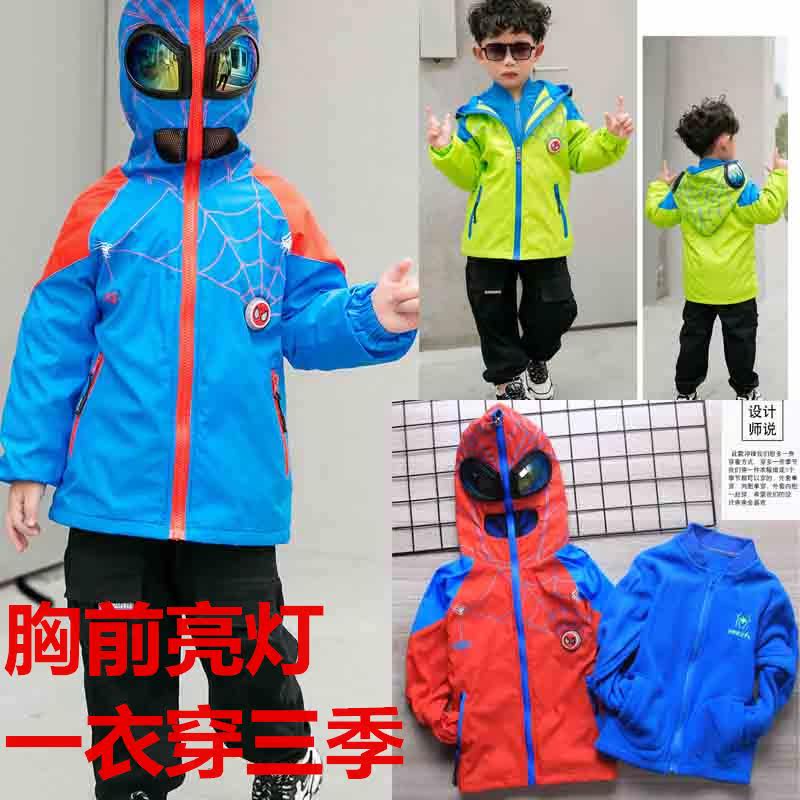 Winter clothing children's net red jacket lighted jacket with glasses plus velvet thick windproof detachable hooded windbreaker