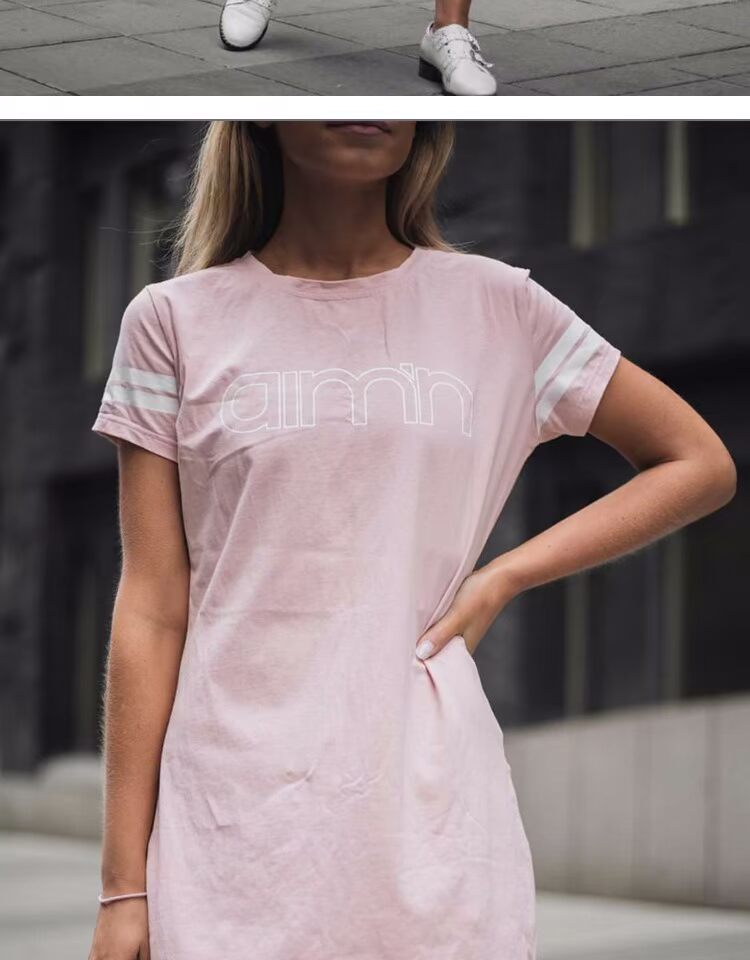 RESHAPE / Tu sửa aimn Cổ tròn Tay áo ngắn Váy sọc Chạy ngắn Váy ngắn tay bộ adidas nữ cộc tay