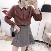 Miss Y Lala về nhà 18 năm thu đông phiên bản Hàn Quốc của chiếc thắt lưng nữ có thể tháo rời flannel dài tay áo sơ mi đáy 2022