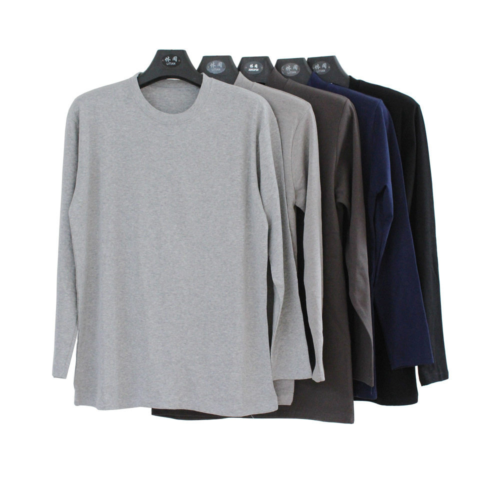 Autumn Winter Leica Pure Cotton Men's Autumn Clothes Middle Aged Round Collar Low Round Collar High Collar Blouses Cotton Sweater Fever Coat