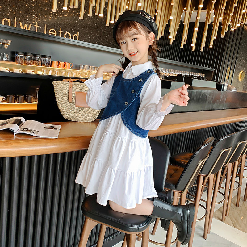 Girl Foreign Dress Spring Dress 2022 Children Dress New Foreign Pie Great Boy Spring Autumn Girl Princess Trendy Suit Skirt