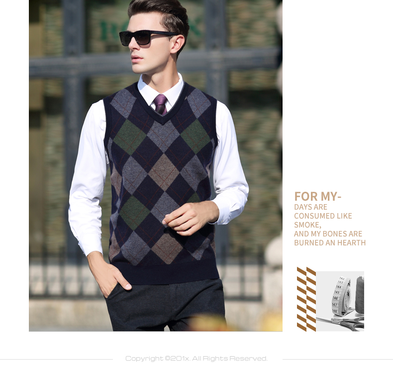 Nam giới trung niên nam thu mùa thu đông dày ấm áp hình kim cương kẻ sọc len dệt kim vest vest áo len không tay
