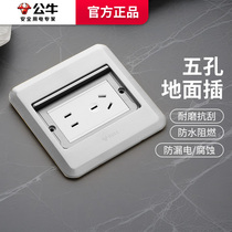 Bull ground plug invisible embedded five-hole panel embedded waterproof flat floor marble floor plug full copper ground plug