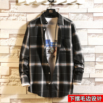 Autumn new plaid shirt long sleeve men loose spring and autumn Korean version of inch shirt handsome shirt trend student coat