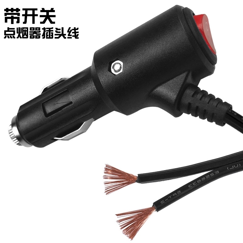 Copper Wire with Switch and Light, Universal High-Power Car Cigarette Lighter Plug with Cable for 12V/24V Automotive Power Supply