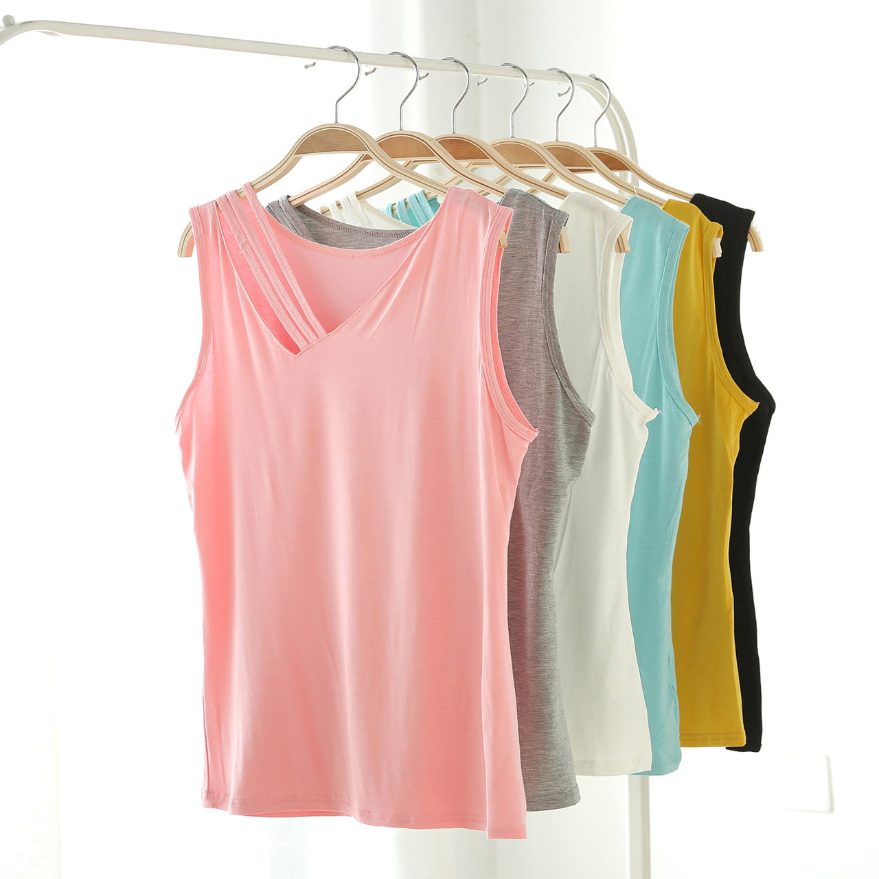 Muyouman thin section women's summer modal personality slim low V-neck sleeveless vest vest white inside and outside wear