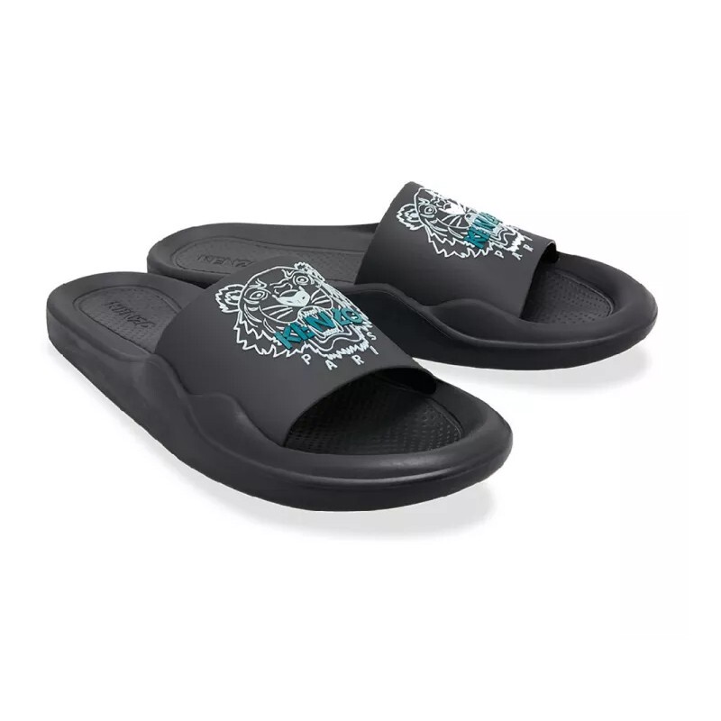 Authentic Kenzo Kenzo Takada Women's Black Tiger Head Embroidered Rubber Slip-On Slippers Authentic Kenzo Kenzo Takada Women's Black Tiger Head Embroidered Rubber Slip-On Slippers