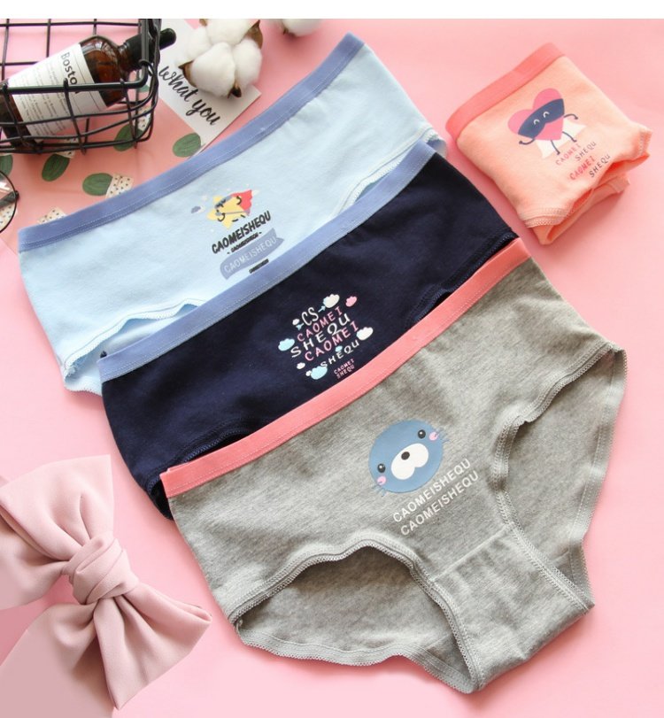 Cô gái thoải mái bông nữ đồ lót nữ hoạt hình dễ thương gấu thấp eo sinh viên vải bông bán buôn đồ lót nữ