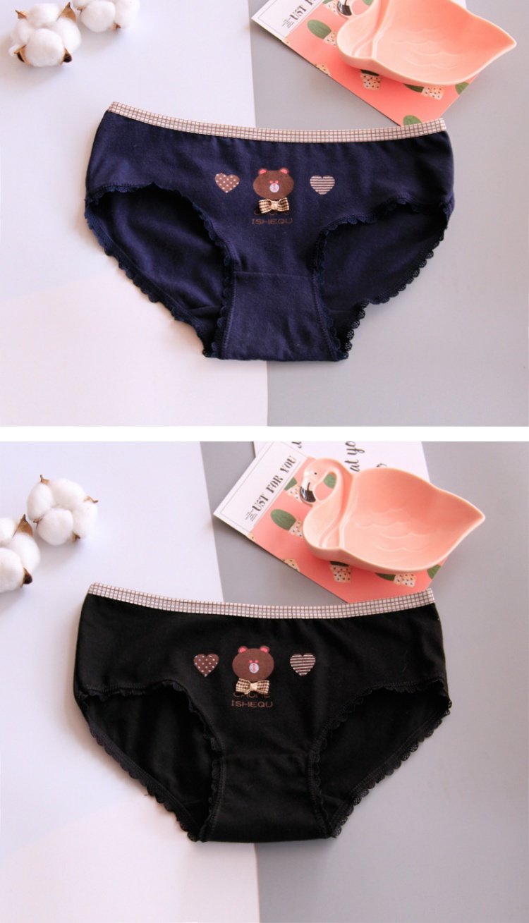 Kẻ sọc dễ thương gấu Anh phong cách cotton nữ đồ lót nữ hoạt hình eo bông phụ nữ bán buôn quần chip nữ đẹp